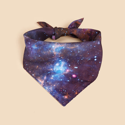 Furbud Galaxy Print Bandana folded with visible star and galaxy motifs