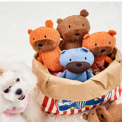 Petkin textured bear plush dog toy with soft brown fabric and stitched facial features