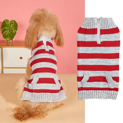 Ozzie - Striped Zip Front Pocket Detail Dog Sweater