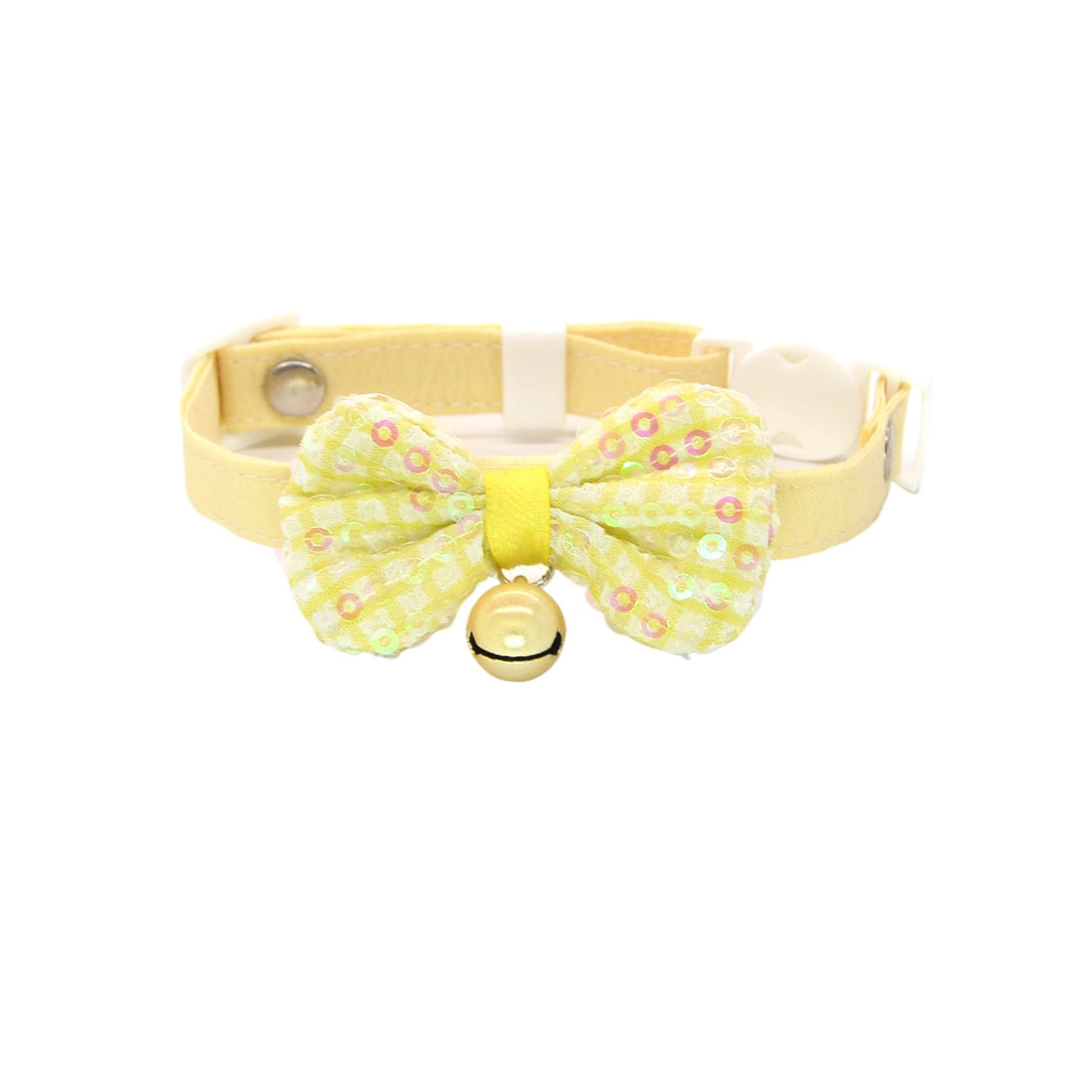 Pastel bow bell cat collar displayed flat showing full length