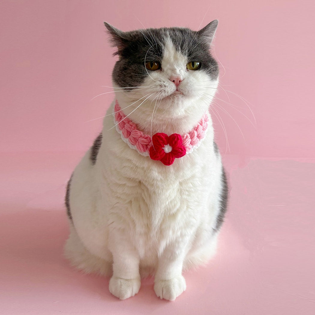 Mokka - Flower Accent Tie Strap Cat Collar