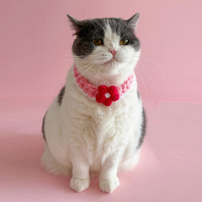 Mokka - Flower Accent Tie Strap Cat Collar