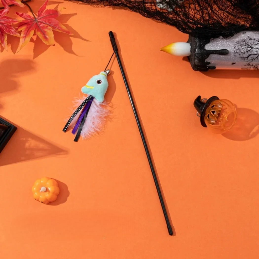 Moo - Halloween Bell & Feather Trim Cat Wand Toy