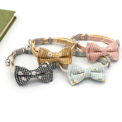 Mokka - Casual Plaid Bell Bow Accent Cat Collar