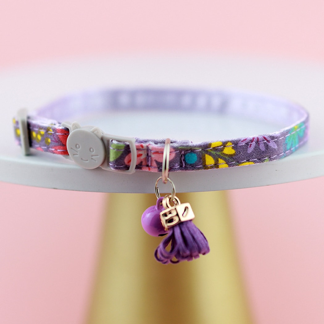 Mokka - Floral Bow Bell Accent Adjustable Cat Collar