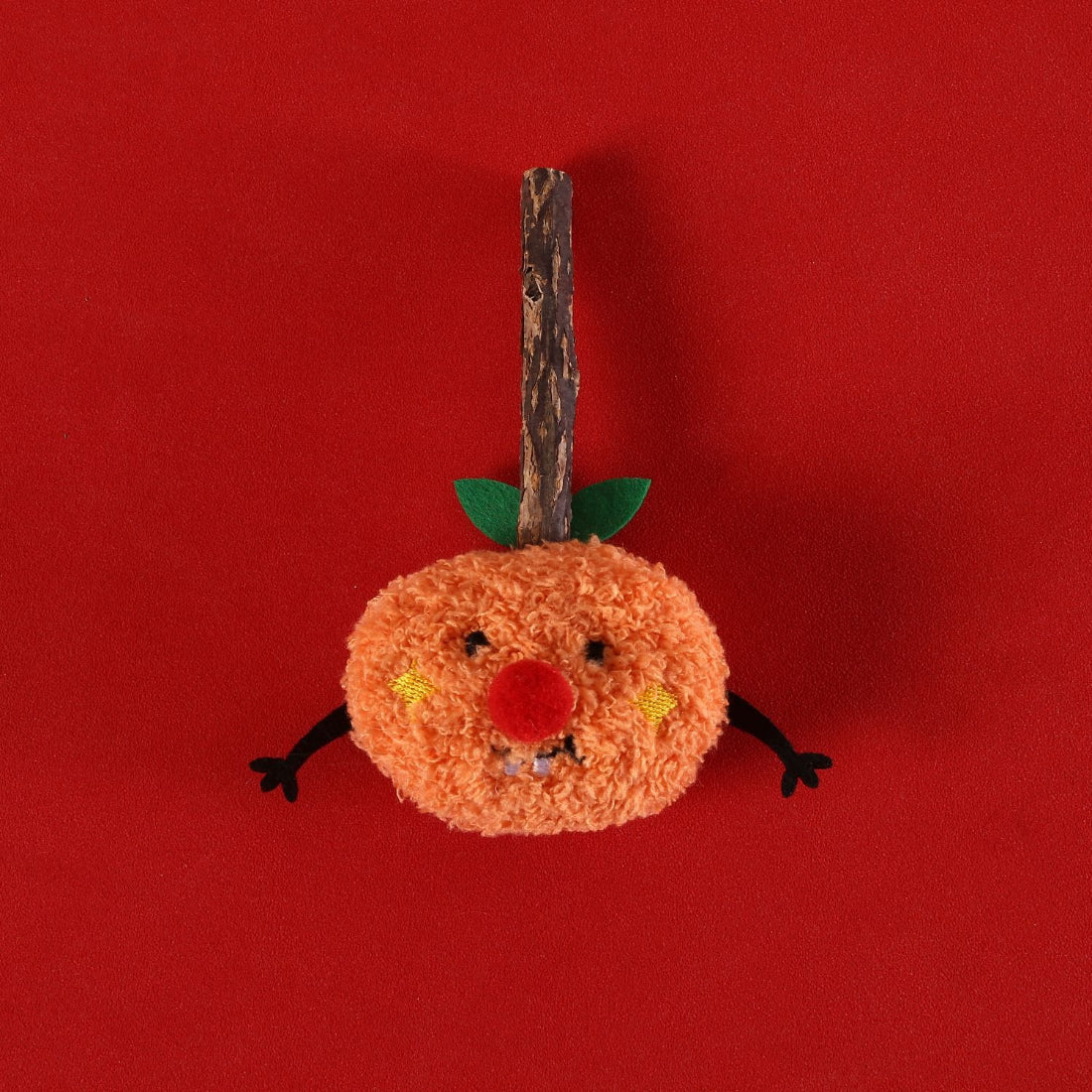 Side view of Moo cute festive face cat plush toy