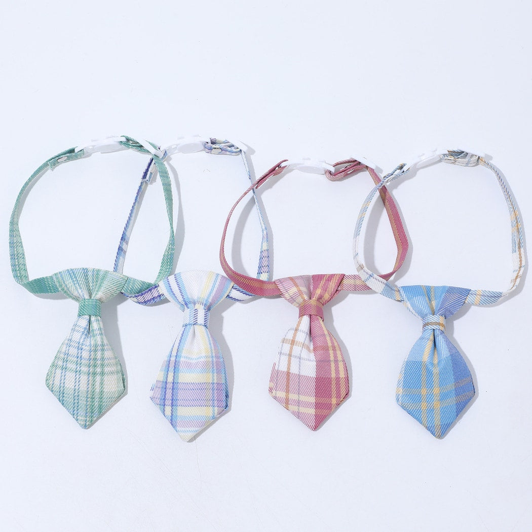 Mokka - Plaid Tie Detail Adjustable Pet Collar