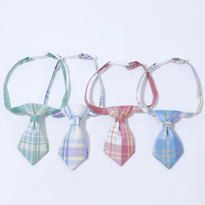 Mokka - Plaid Tie Detail Adjustable Pet Collar