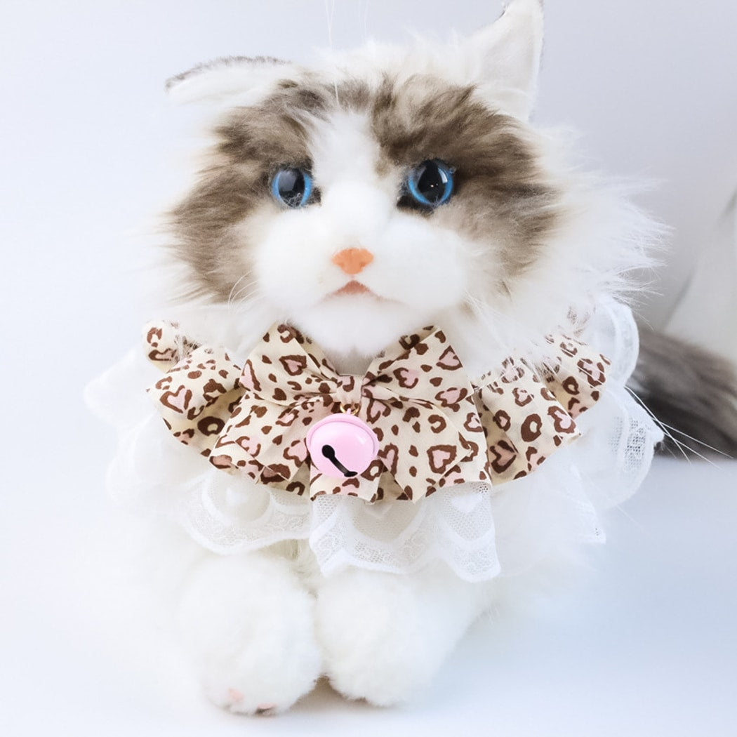 Mokka - Lace Ruffle Bow Bell Decorative Cat Collar