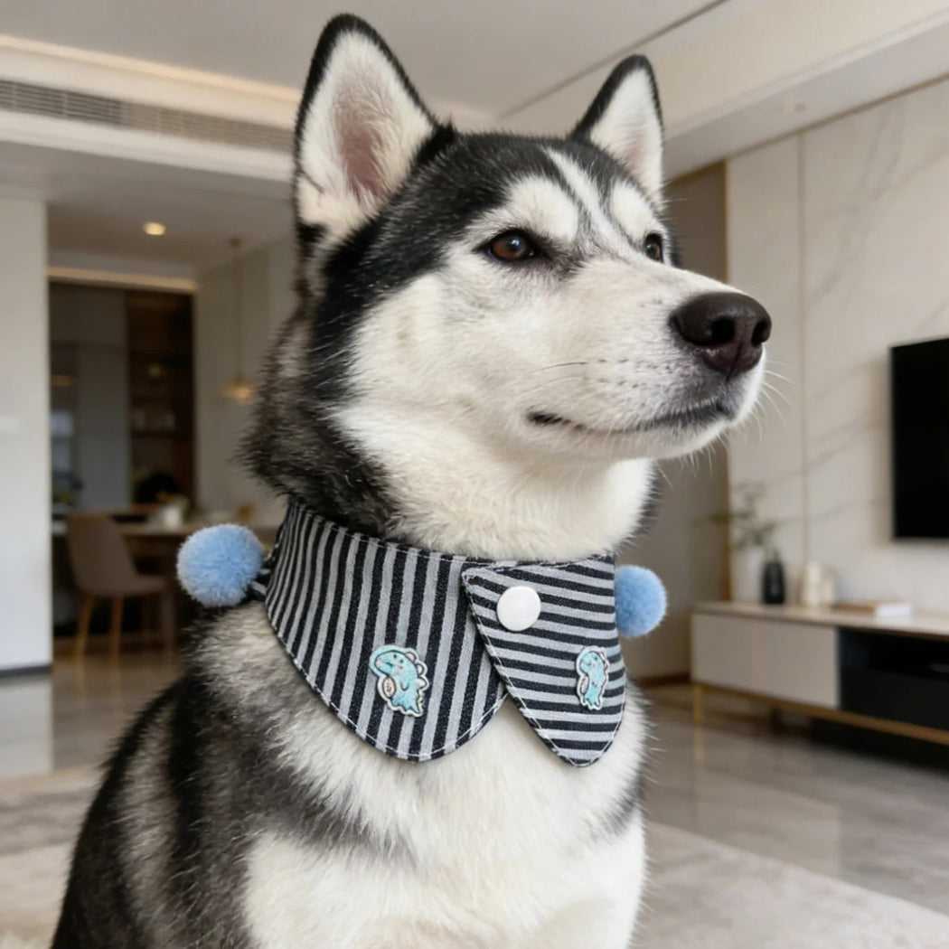Mokka - Striped Pom Pom Pet Collar