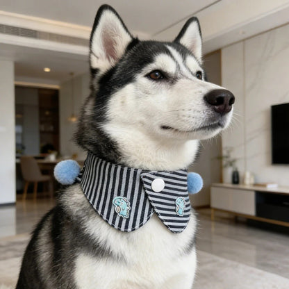 Mokka - Striped Pom Pom Pet Collar