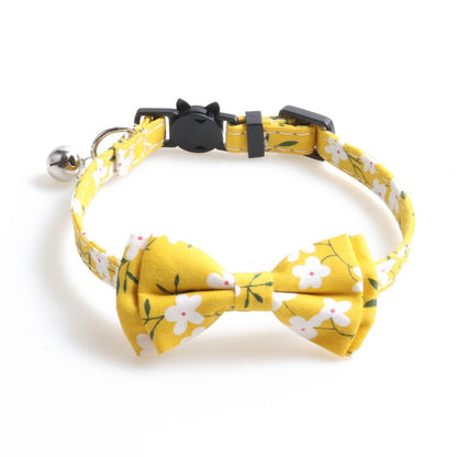 Mokka floral cat collar with bow tie shown flat with floral pattern visible
