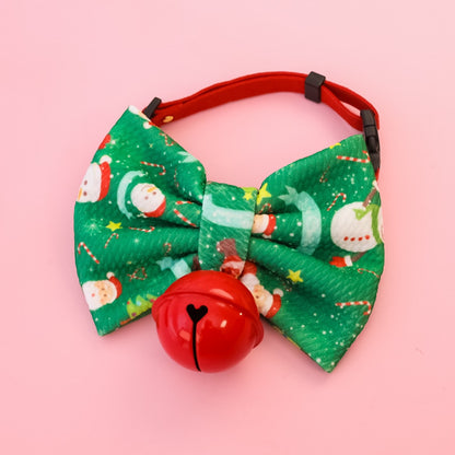 Christmoo - Holiday Print Pet Collar with Bow Accent