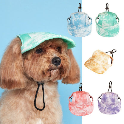 Front view of Ozzie tie-dye dog baseball cap with adjustable strap
