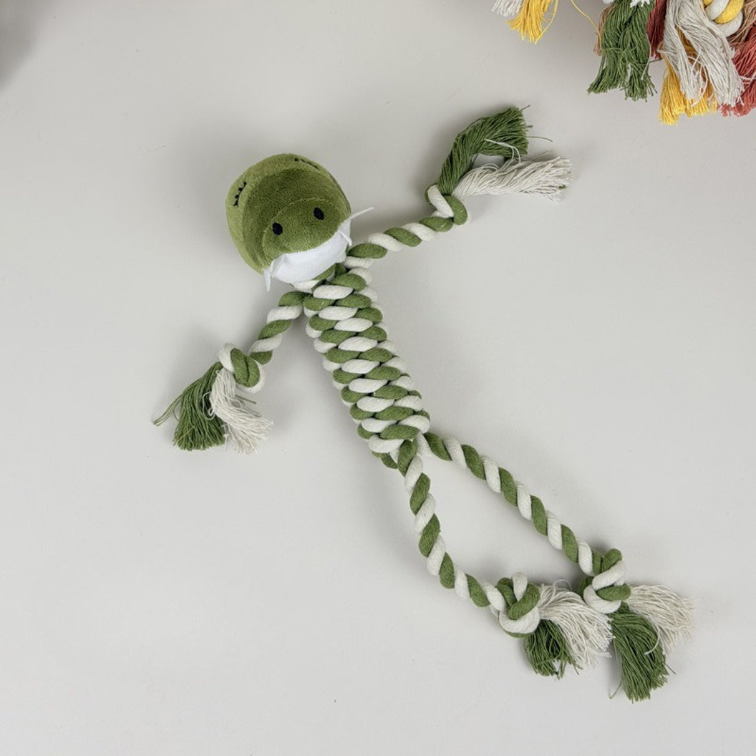 Petkin rope dog plush toy with knotted rope ends and plush animal head
