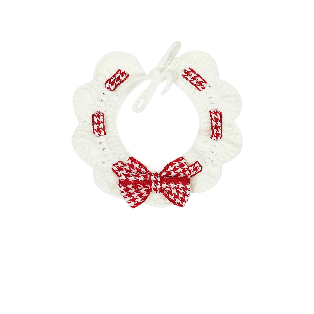 Mokka - Houndstooth Bow Crochet Cat Collar