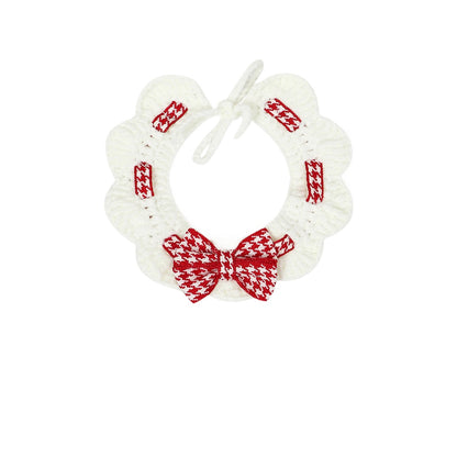 Mokka - Houndstooth Bow Crochet Cat Collar