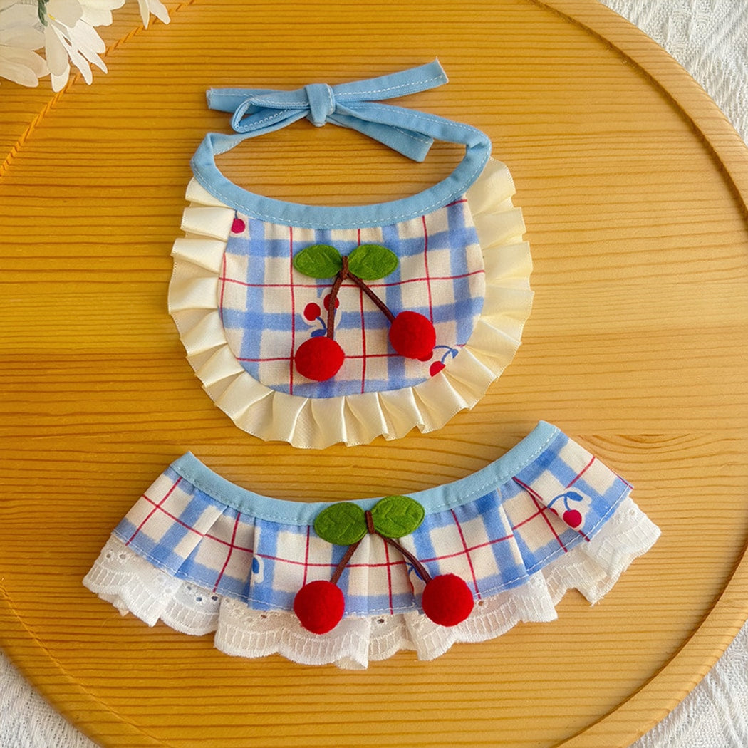 Mokka - Ruffle Trim Cherry Print Pet Bib and Collar