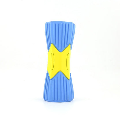 Chewia Cylinder Chew Squeaky Toy positioned upright on white background