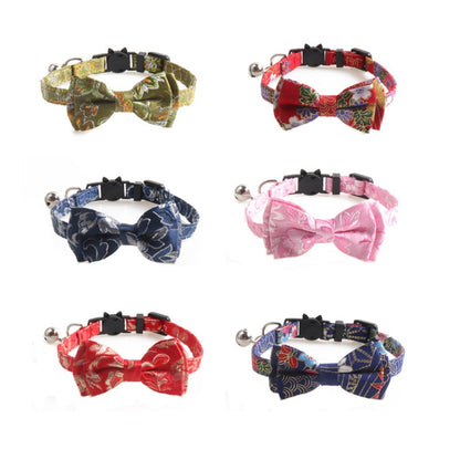 Mokka Japanese-style bow tie breakaway cat collar in a flat lay view