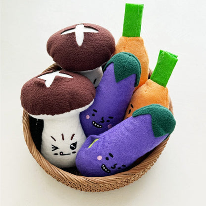 Petkin garden vegetable plush dog toy shaped like a carrot with green top