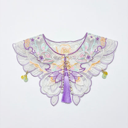 Mokka embroidered royal cat collar in orchid style displayed flat on white background