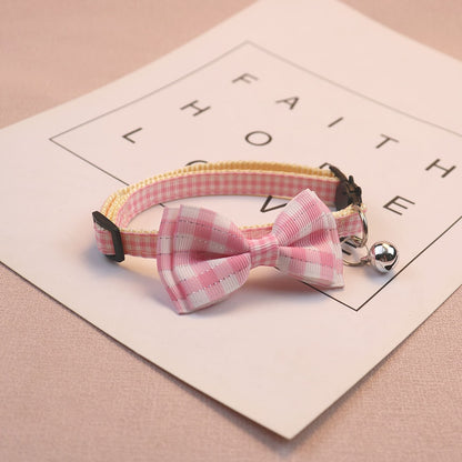 Mokka - Minimalist Plaid Print Bow Pet Collar