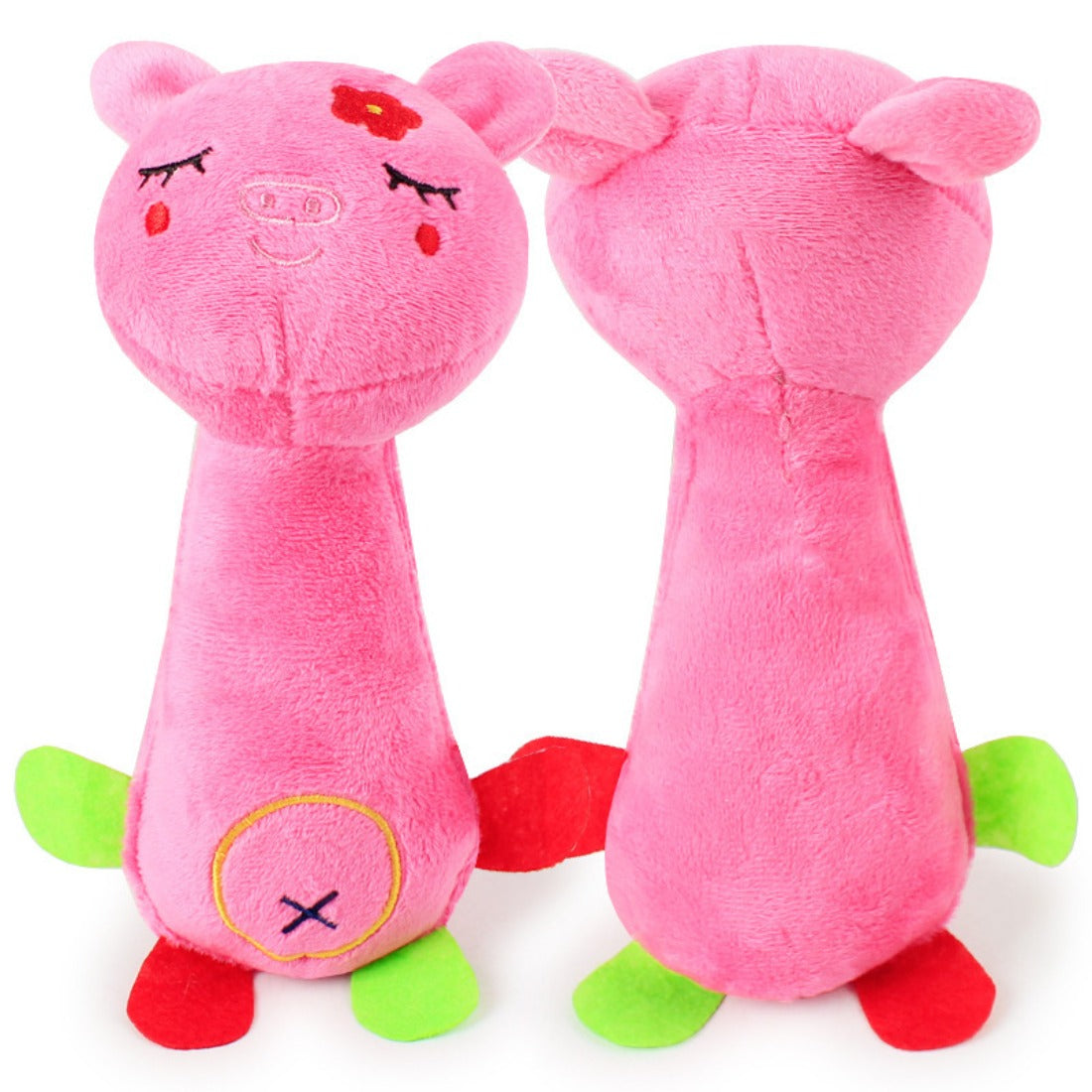 Back view of Petkin squeaky plush dog toy showing plush texture and tail