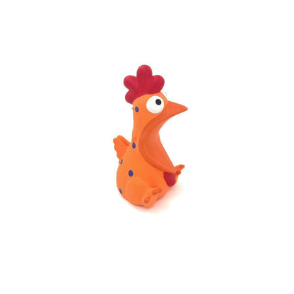 Petkin colorful chicken squeaky dog toy with visible squeaker inside