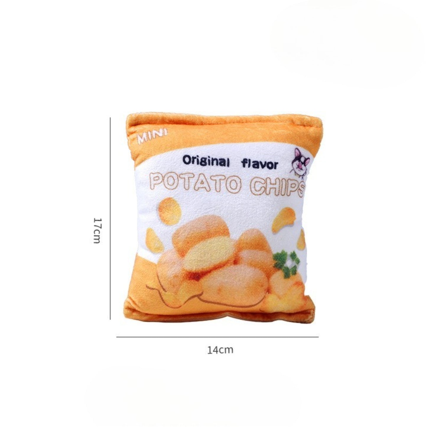 Petkin plush potato chips dog toy lying flat on white background