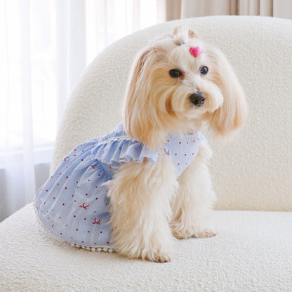 Ozzie - Light Blue Polka Dot Bow Cat and Dog Dress