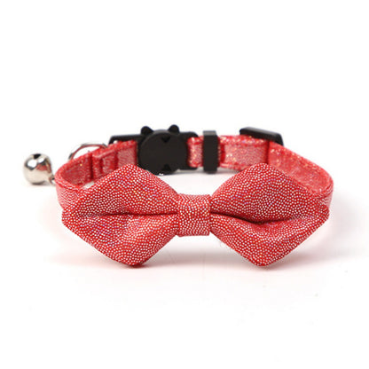 Top view of Mokka glitter bow tie cat collar highlighting bow and strap design