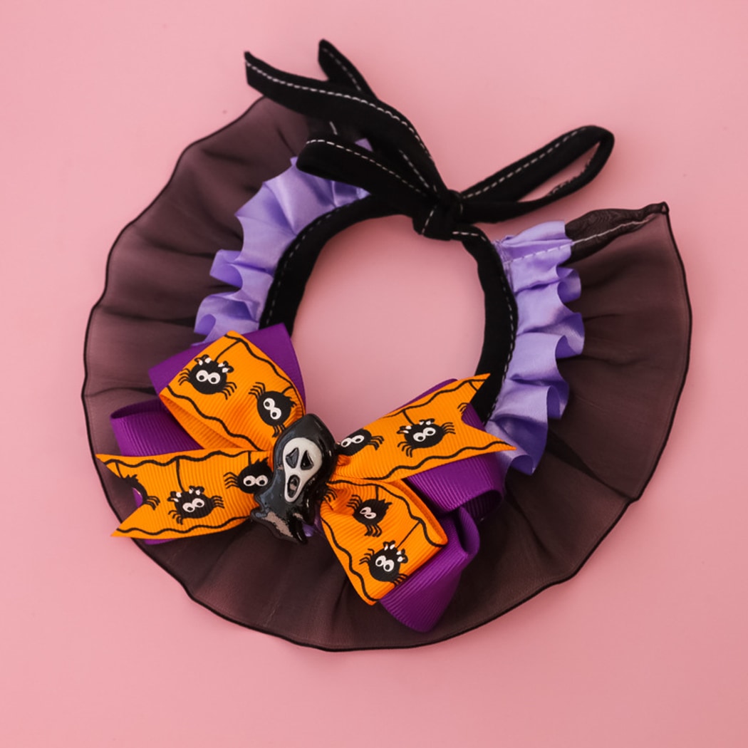 Halloweek - Pumpkin Bow Lace Halloween Pet Collar