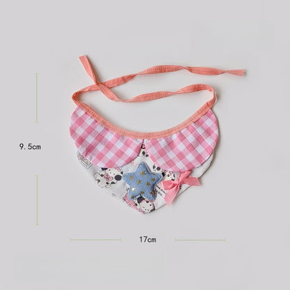 Mokka - Pink Plaid Cartoon Dog Print Pet Bib