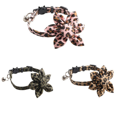 Mokka Leopard Flower Breakaway Cat Collar laid flat showing floral and leopard print design