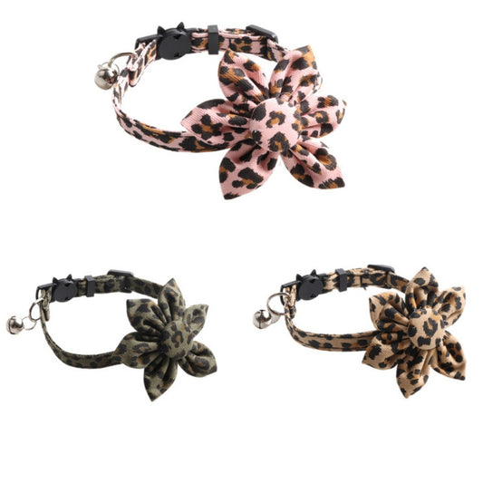Mokka Leopard Flower Breakaway Cat Collar laid flat showing floral and leopard print design