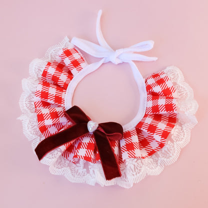 Mokka - Plaid Lace Bow Cat Collar Collar