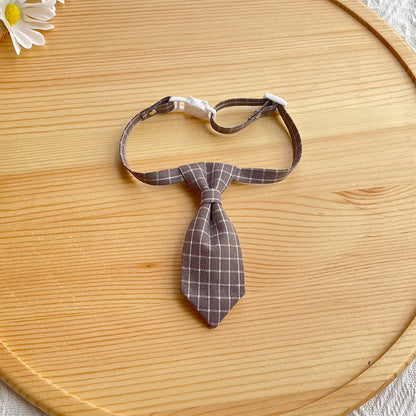 Mokka - Plaid Tie Accent Adjustable Cat Collar