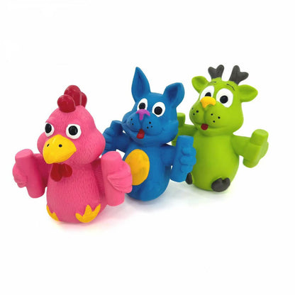 Rubber dog chew toy from Petkin featuring a colorful cartoon animal design