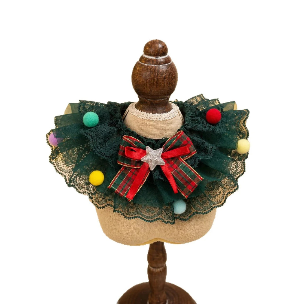 Mokka Christmas Lace Pet Collar with Bow