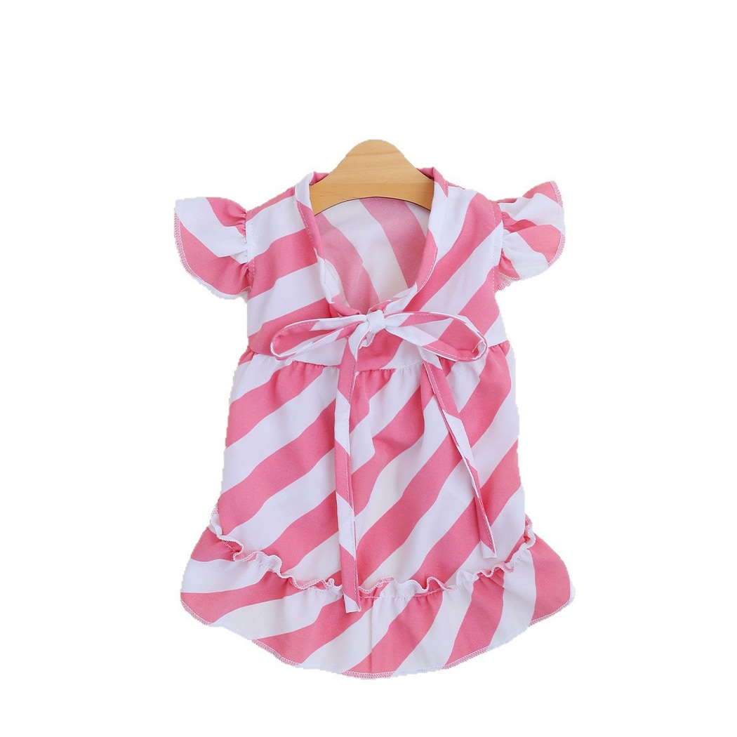 Ozzie - Ruffle Trim Pink Striped Pet Dress