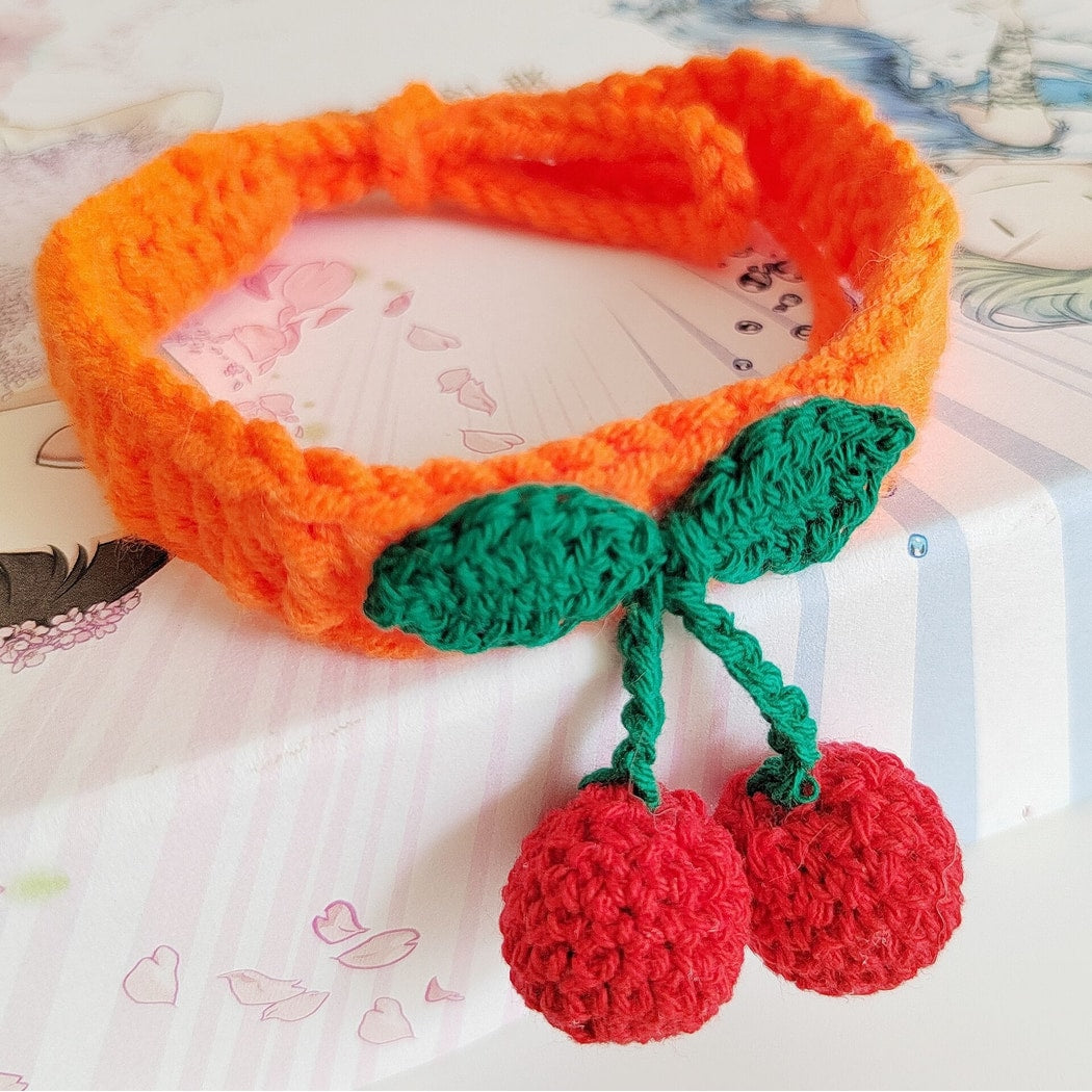 Mokka - Cherry Accent Tie Strap Decorative Cat Collar