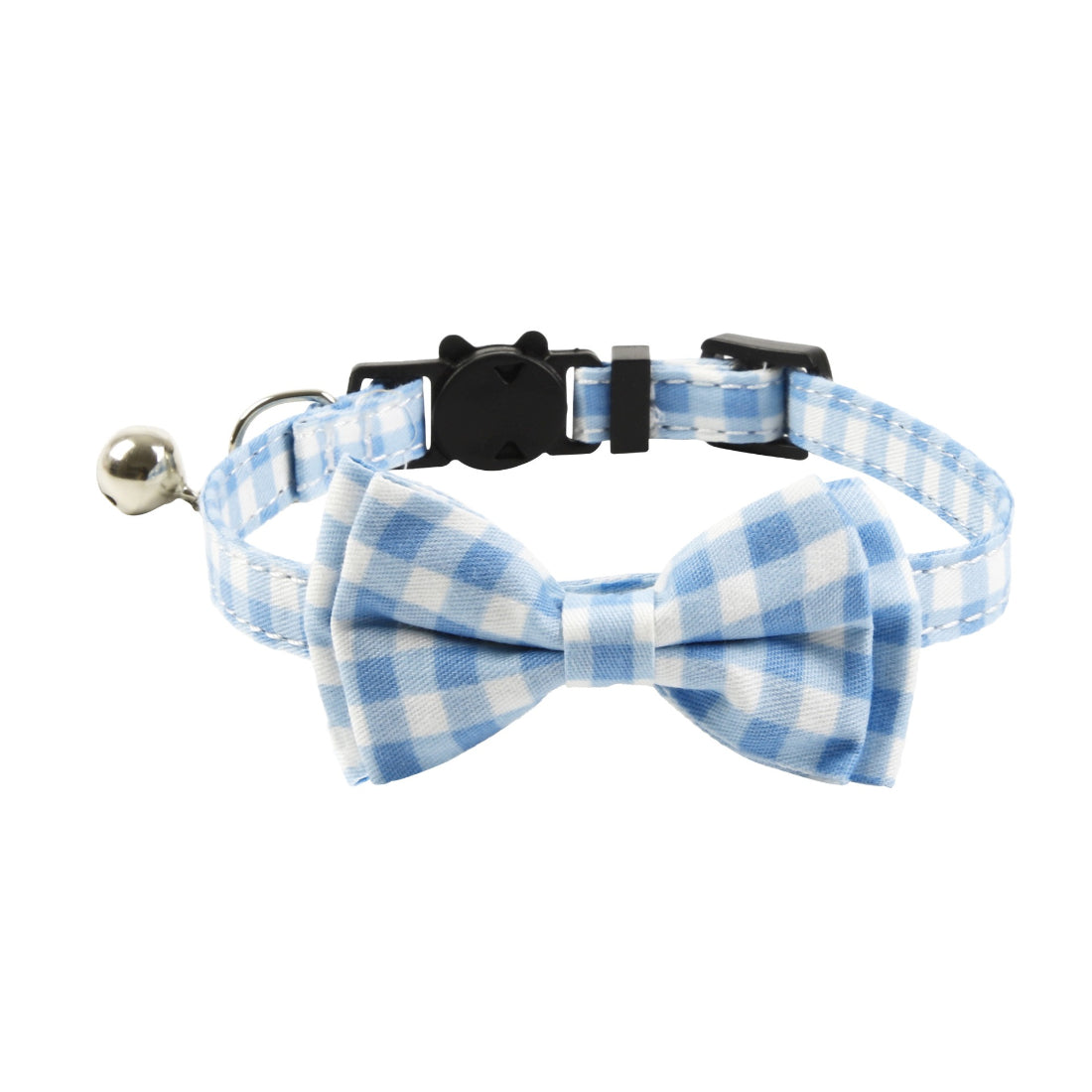 Detailed view of floral and gingham bow on Mokka cat collar