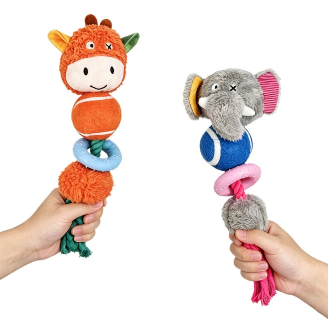 Petkin - Squeaky Plush Animal Rope Dog Toy