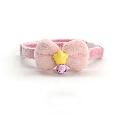 Close-up of Mokka Sweet Star Bow Breakaway Cat Collar showing pink bow and adjustable strap
