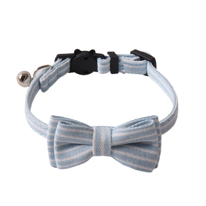 Mokka breakaway cat collar with striped bow tie shown from above
