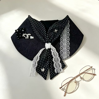 Mokka - Polka Dot Bow Lace Bib Pet Neckwear
