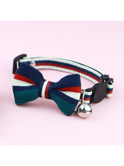 Side view of Mokka striped bow cat collar showing strap and breakaway clasp