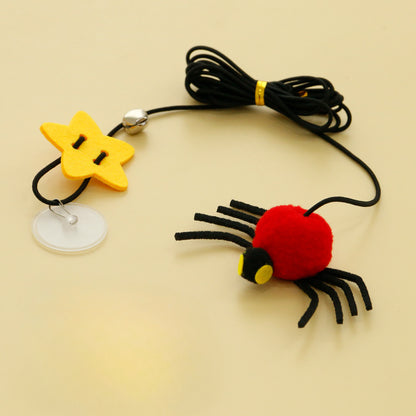 Close-up of Moo Hanging Spider Bungee Cat Toy showing spider shape and elastic bungee