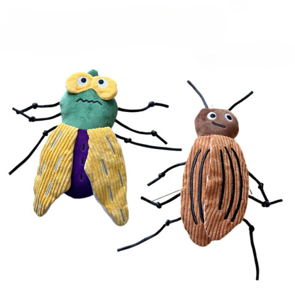 Assorted plush insect cat toys including a bee, butterfly, and ladybug on a white background